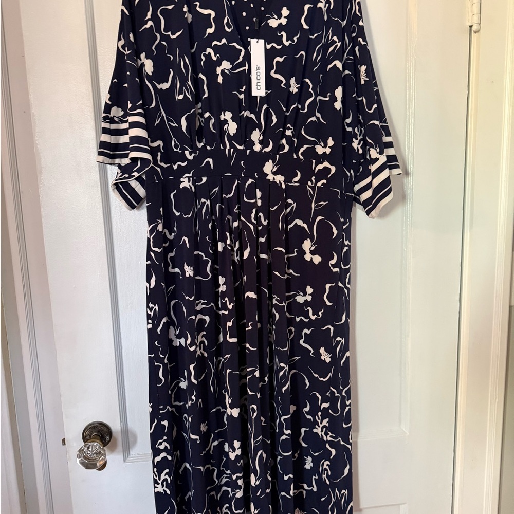 Chico's Passport Blue Floral Midi Dress